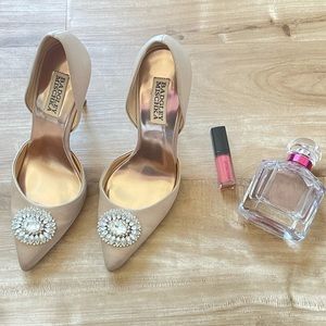 Badgley Mischka Jeweled Satin Nude Pink Heels